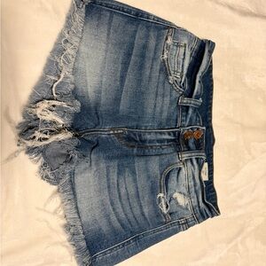Classic Blue Frayed Hem Jean Shorts